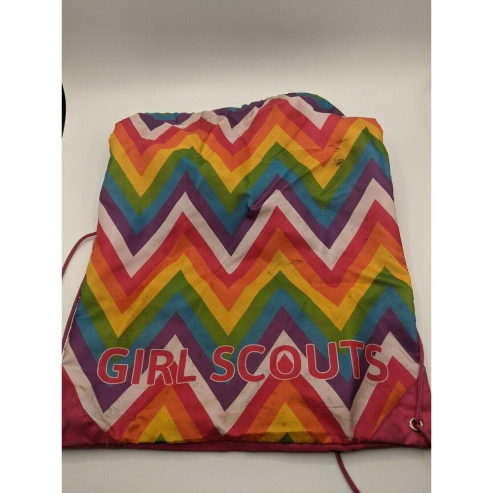 Girl Scout Drawstring Backpack Pink Chevron Stripes